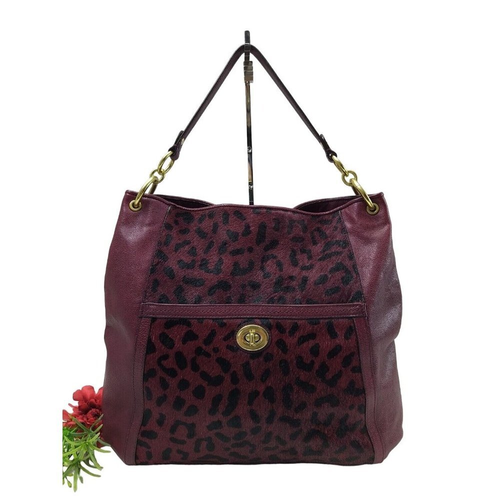 Coach Park Haircalf Leather Turn lock Pocket Large Hobo F24662 Oxblood Burgundy